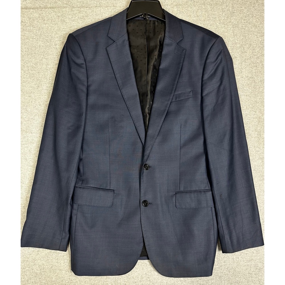 Express Producer Suit Jacket Mens 38R Navy Blue Wool Blend Modern Fit Blazer‎